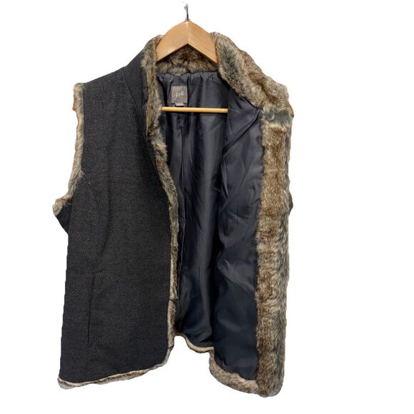 J Jill Womens Large Gray Faux Fur Lined Vest Boho Western Button Cotton Blend - Picture 5 of 11